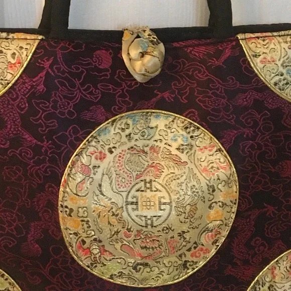 Oriental Asian Flair Unique Evening handbag Bag multi colored satin - Picture 5 of 12